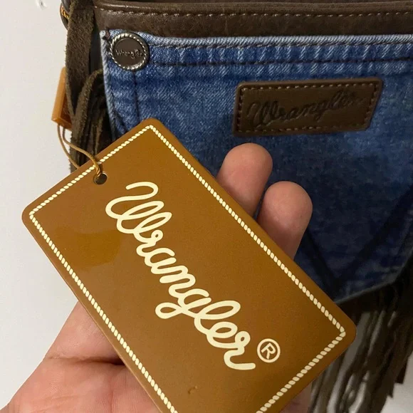 Wrangler Denim and Brown Fringe Crossbody Bag - Picture 4 of 5